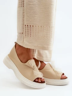 model 21665386 Kožené Dámské Sandály S Mašlí Světle Béžové - Zazoo