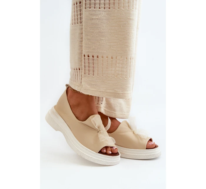 Zazoo 2939 Kožené Dámské Sandály S Mašlí Světle Béžové Zazoo 2939 Kožené Dámské Sandály S Mašlí Světle Béžové