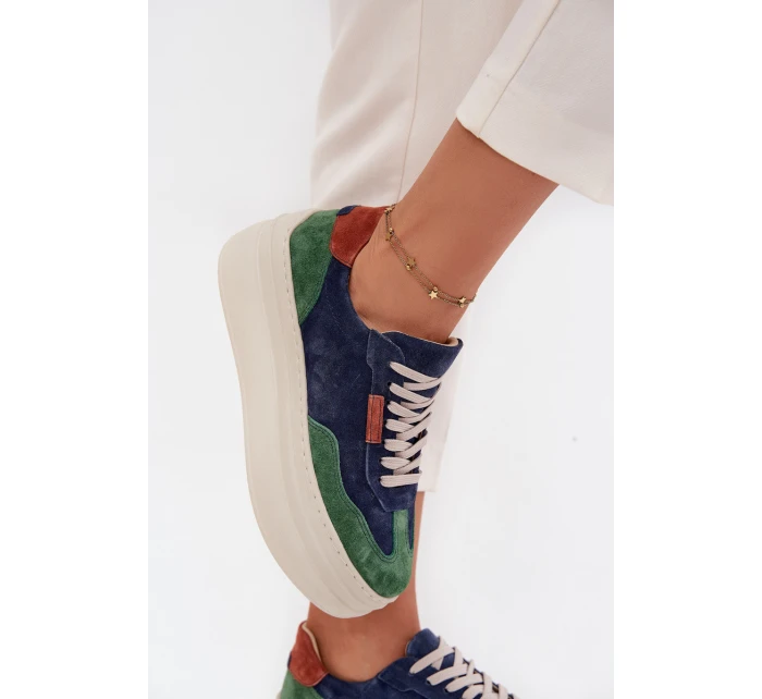 Semišové dámské tenisky na platformě Zazoo N1269S3 Zeleno-Temněmodré