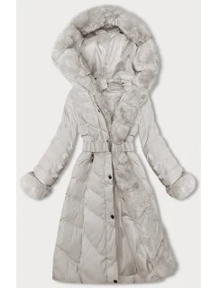 Dámská zimní bunda v ecru barvě s páskem model 21246685 - J.STYLE