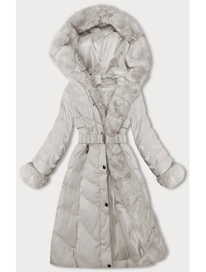 Dámská zimní bunda v ecru barvě s páskem model 21246685 - J.STYLE