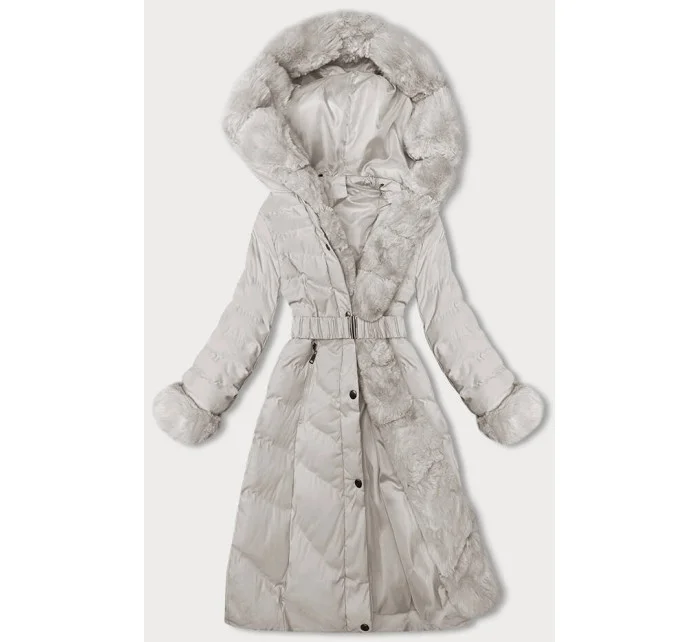 Dámská zimní bunda v ecru barvě s páskem model 21246685 - J.STYLE