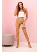 Dámské legíny s vysokým pasem z elastického materiálu camelové