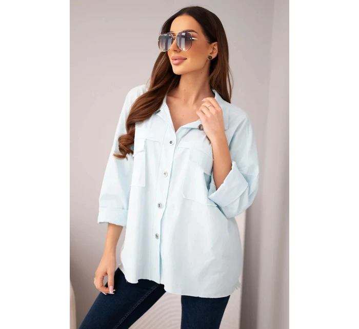 Dámská bavlněná košile s kapsami modrá