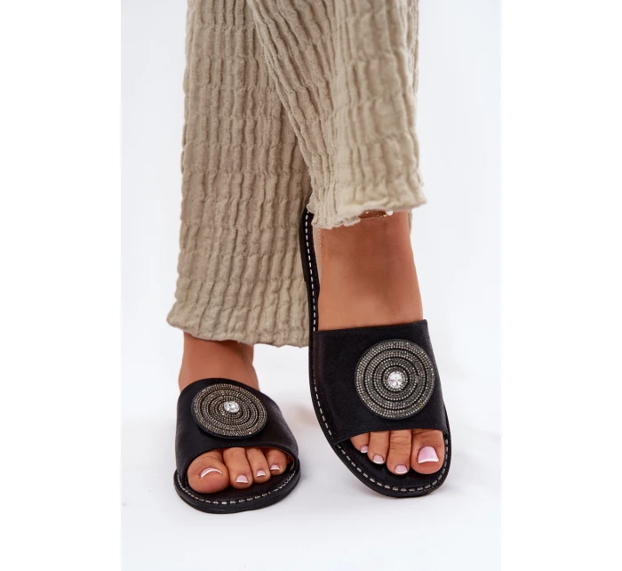 Dámské Pantofle Na Plochém Podpatku S Ozdobou model 21696758 Černé - S.Barski