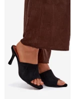 Dámské pantofle na podpatku z eko semiše černé model 21918726 - Boto