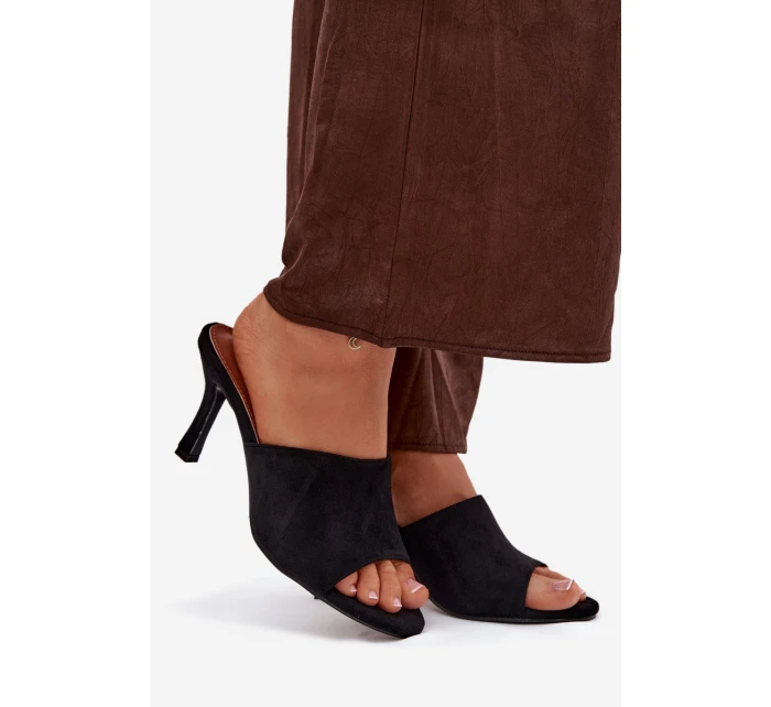 Dámské pantofle na podpatku z eko semiše černé model 21918726 - Boto