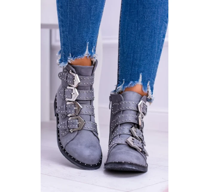 Lu Boo tmavě šedé semišové kotníkové boty Virginia Rock Star