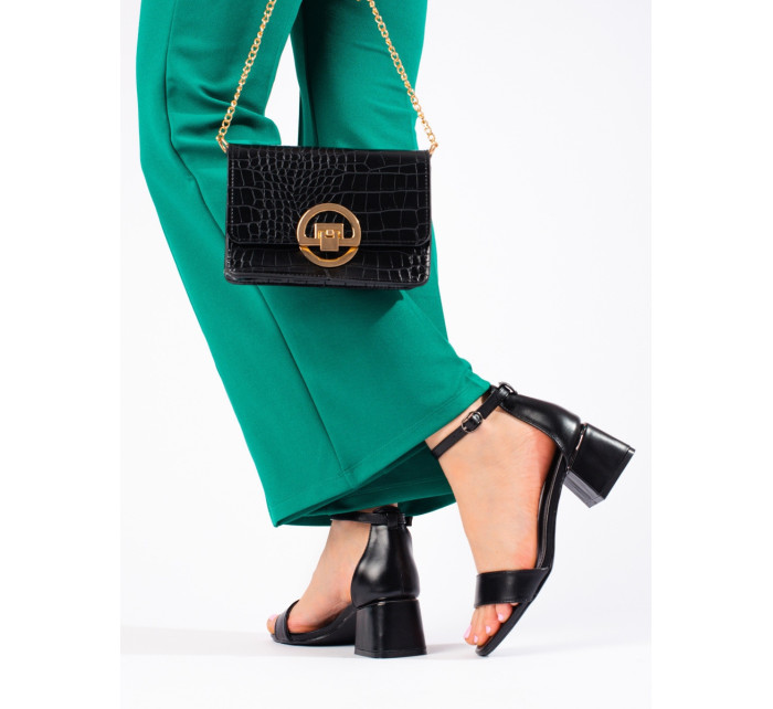 Trendy  sandály černé dámské na širokém podpatku