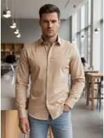 Pánská elegantní hladká béžová košile SLIM FIT FashionStreet DX2602 Pánská elegantní hladká béžová košile SLIM FIT FashionStreet DX2602
