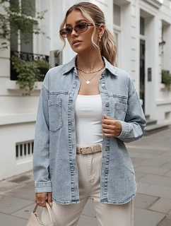 Dámská džínová košile s kapsami, světle modrá, FashionStreet DY0492