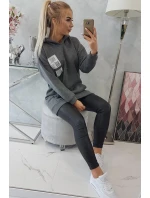 Mikina s kapucí a nášivkami grafitová