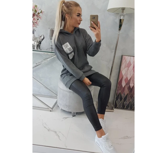 Mikina s kapucí a nášivkami grafitová