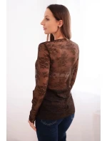 Dámská krajková blůza s dlouhým rukávem hnědá Dámská krajková blůza s dlouhým rukávem hnědá