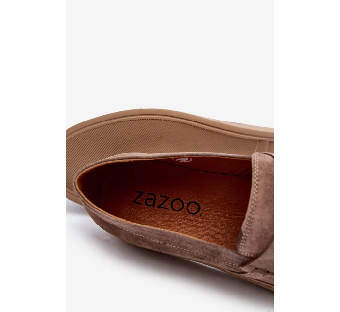Mužské Semišové Polobotky Loafersy Zazoo 1574 Tmavě Beige