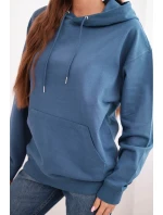 Dámská mikina s kapucí a klokaní kapsou z bavlny džínová modrá