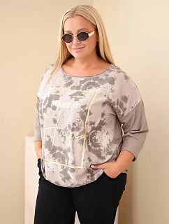 Dámská bavlněná halenka Plus Size s potiskem a výstřihem do U fango barva
