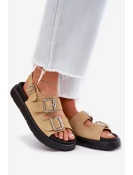 Semišové Dámské Sandály S Přezkami Big Star RR274665 Béžové Semišové Dámské Sandály S Přezkami Big Star RR274665 Béžové