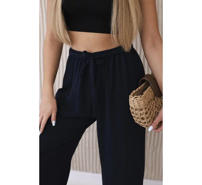 Kalhoty s širokým pasem námořnická modř Kalhoty s širokým pasem námořnická modř