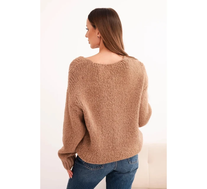 Dámský svetr s příměsí vlny s výstřihem do V camelový Dámský svetr s příměsí vlny s výstřihem do V camelový
