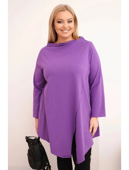Dámská bavlněná blůza Plus Size asymetrická s model 21798699 rukávem fialová - K-Fashion