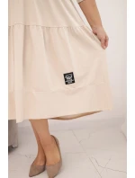 Dámská bavlněná model 21800787 Plus Size s volány a ohrnutými rukávy béžová - K-Fashion Dámská bavlněná model 21800787 Plus Size s volány a ohrnutými rukávy béžová - K-Fashion