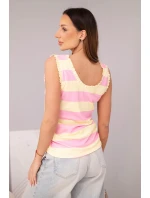 Dámská viskózová bezrukávová blůza v barevných pruzích světle růžová + žlutá
