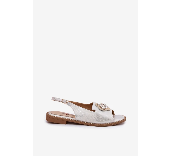 Dámské Sandály Na Ploché Podpatky S Dekorativním  Stříbrné model 21696681 - S.Barski