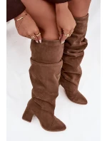 Vlnité kozačky z přírodního semiše na podpatku zateplené Zazoo 4228 světle hnědé