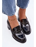 Kožené lakované dámské lodičky na podpatku Vinceza 18116 Černé