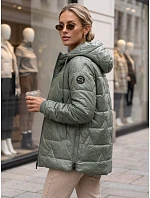 Dámská prošívaná přechodová bunda s kapucí, zelená, FashionStreet TY5802 Dámská prošívaná přechodová bunda s kapucí, zelená, FashionStreet TY5802