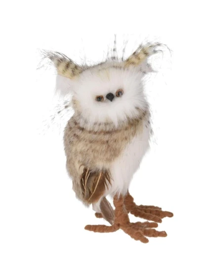 DEKORATIVNÍ STOJÍCÍ SOVA PRAVÁ 17CM HNĚDÁ