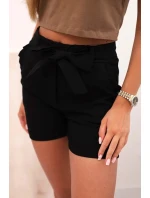 Dámské šortky s mašlí a volánky černý Dámské šortky s mašlí a volánky černý