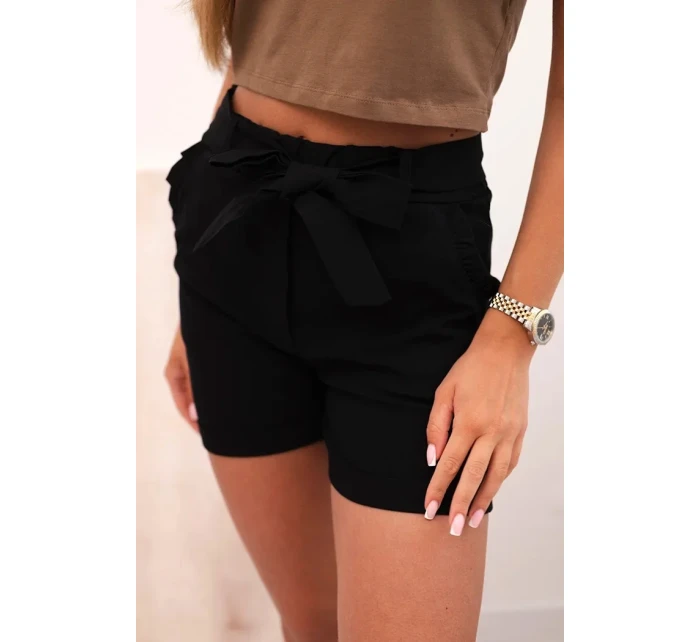 Dámské šortky s mašlí a volánky černý Dámské šortky s mašlí a volánky černý