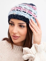 Dámská zimní čepice s barevným vláknem a elastickým stahováním K352 modrá+tmavě růžová