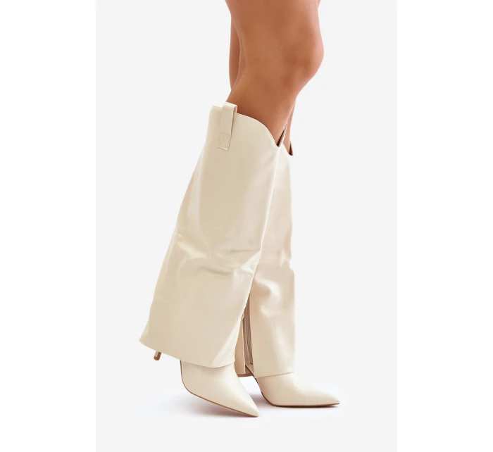 Kozačky Na Podpatku S Svrškem Světle Béžové model 21677301 - Boto