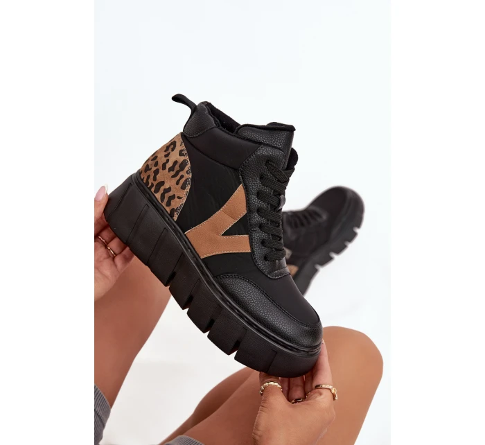 Kožené dámské kozačky na platformě vyhřívané Vinceza 66838 Černé