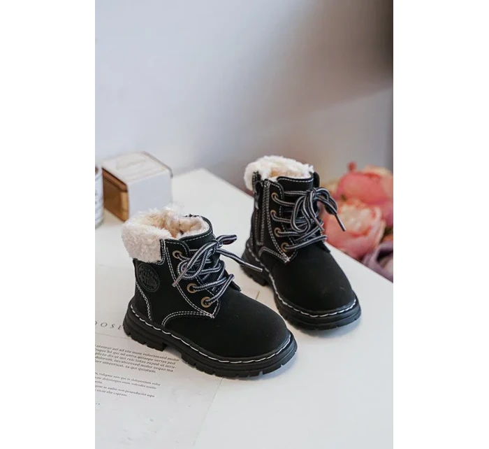 Dětské boty Trapper se zipem a ovčí kůží, černá Marialee