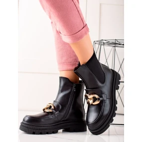 Designové dámské  kotníčkové boty černé na plochém podpatku