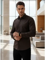 Pánská elegantní hladká tmavě hnědá košile REGULAR FIT FashionStreet DX2685