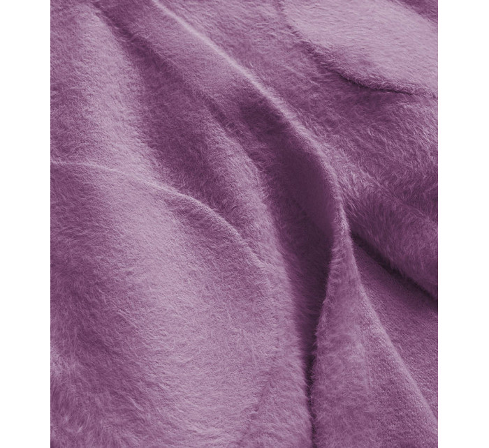 Dlouhý vlněný přehoz přes oblečení typu "alpaka" v barvě lila s kapucí model 18347975 - MADE IN ITALY