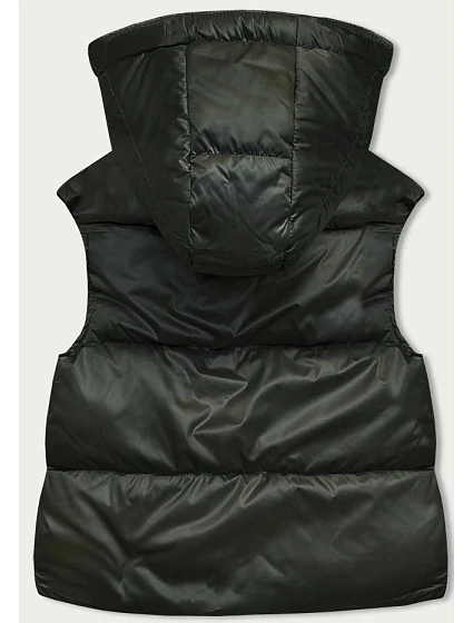 Krátká dámská vesta v khaki barvě s kapucí model 18857339 - S'WEST