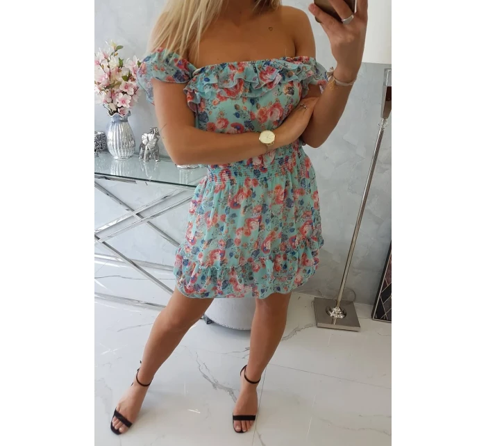 Španělské šaty do pasu v mátové barvě