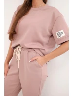 Dámská souprava z viskózy máslo s krátkým rukávem a kalhotami tmavě růžový