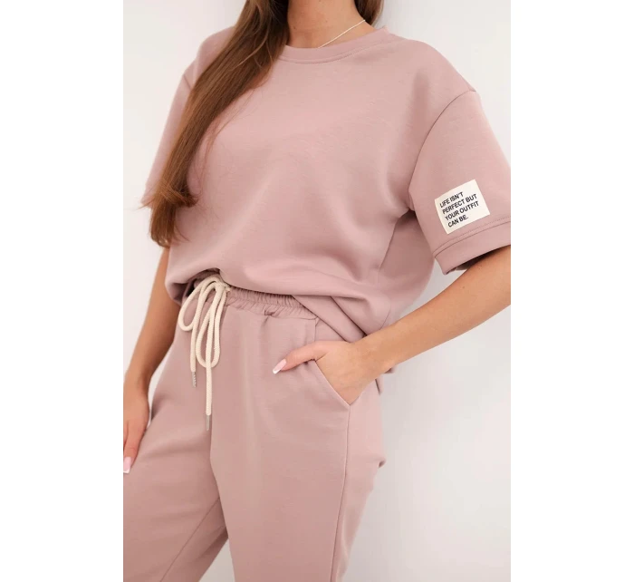 Dámská souprava z viskózy máslo s krátkým rukávem a kalhotami tmavě růžový