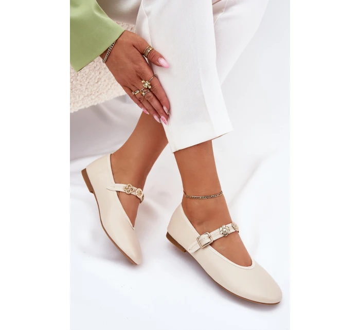 Dámské Baletky S Páskem A Zlatými Přezkami Béžové model 21699396 - Boto