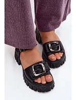 Kožené dámské sandály na platformě s přezkou model 22126033 Černé - VINCEZA