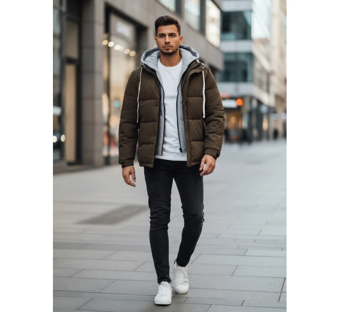 Pánská prošívaná zimní bunda s kapucí khaki FashionStreet TX5102