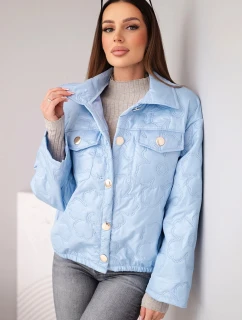 Dámská jarní prošívaná bunda s květinovým vzorem modrá