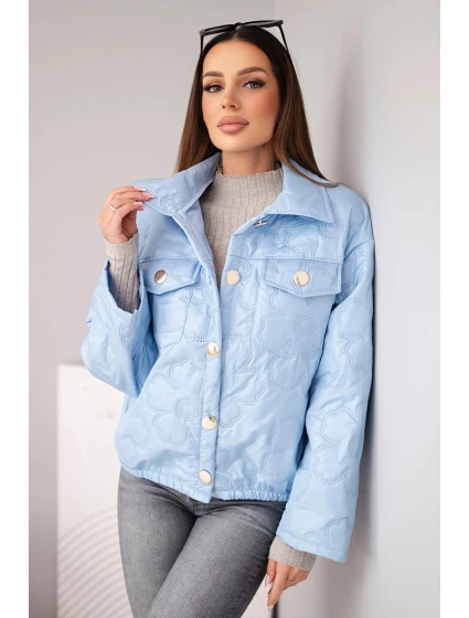 Dámská jarní prošívaná bunda s květinovým vzorem modrá